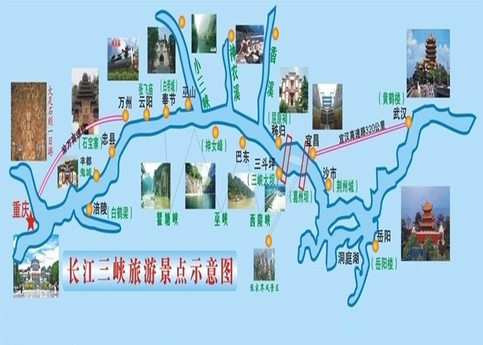 长江三峡旅游景点分布图